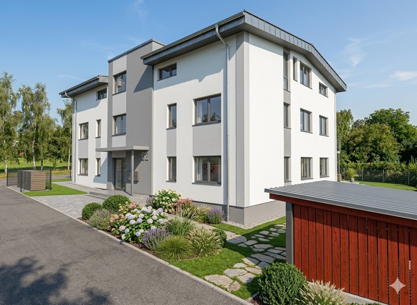 Eingangsseite Mühlenblick 2 mit Hausnummer 02